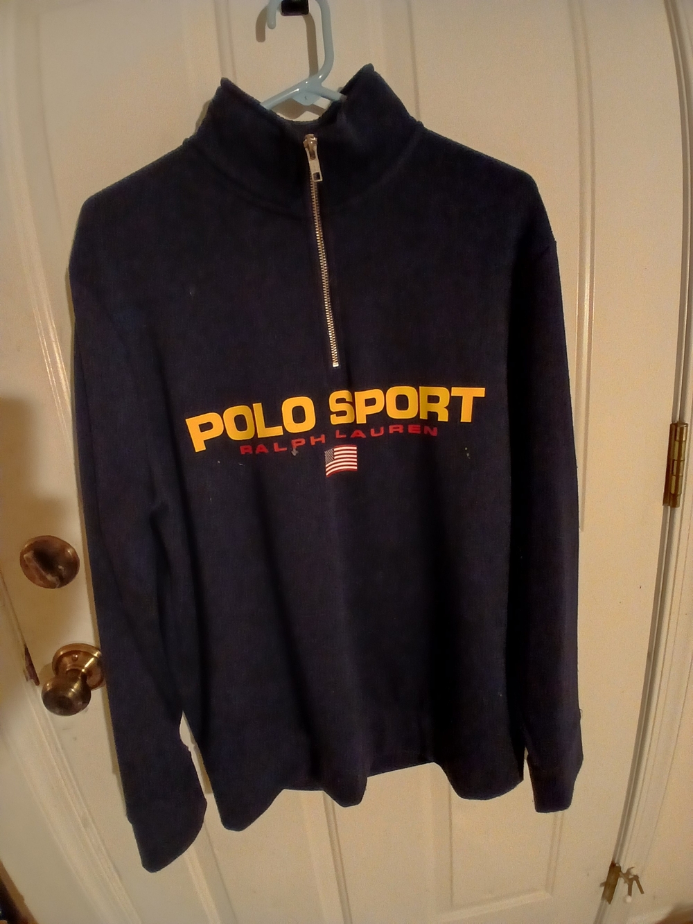Polo Sport Ralph Lauren Navy Half-Zip Sweatshirt with Yellow Logo Unworn Large
